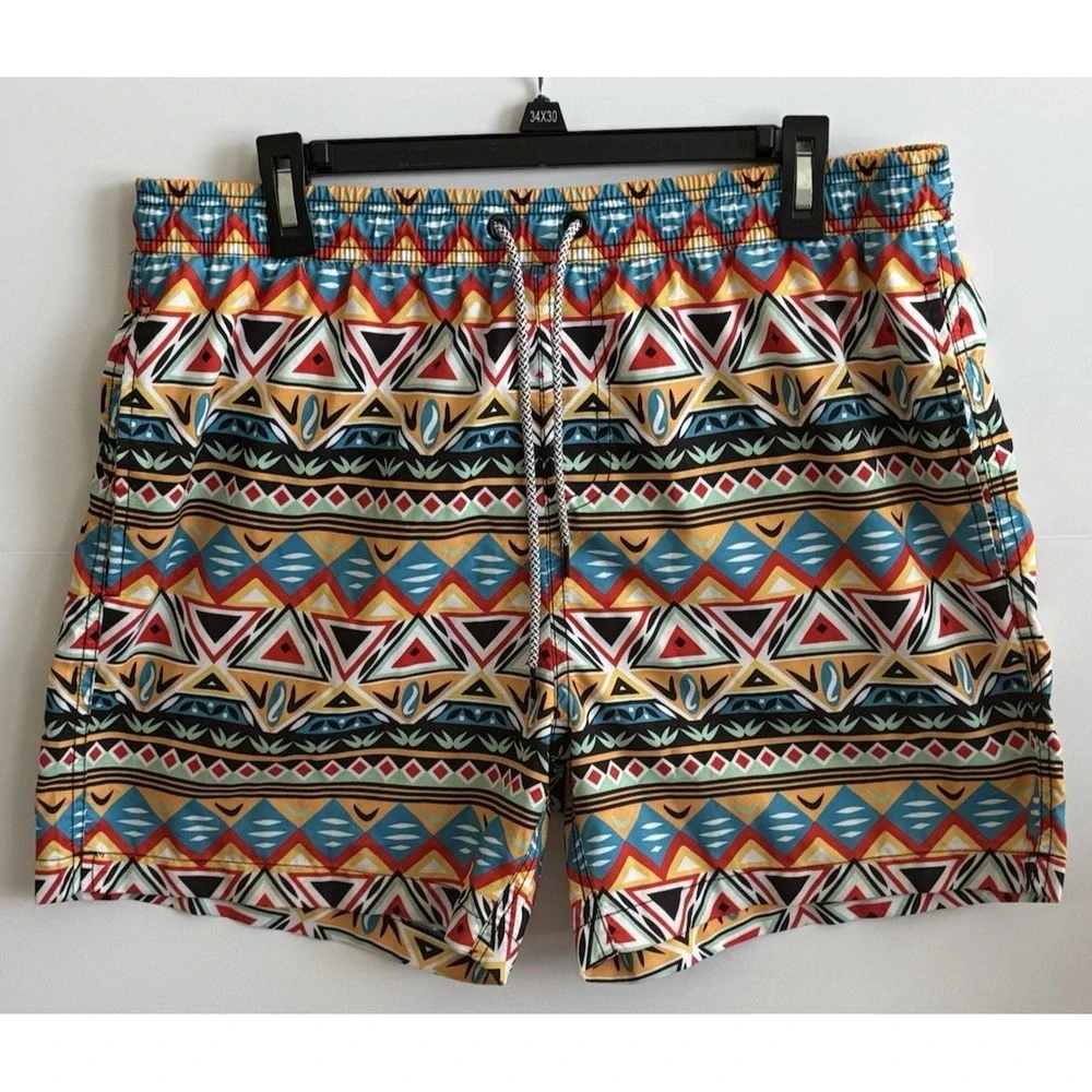 Maamgic Aztec Print‎ Swim Trunks Unlined Men's Size XL Drawstring Fast Shipping